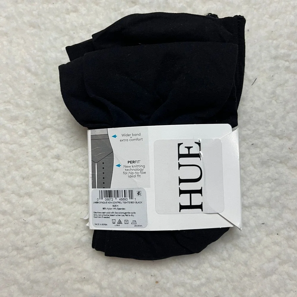 HUE Opaque Tights‎ Womens Size 4 Black Non-Control Top U4689 Perfit Technology